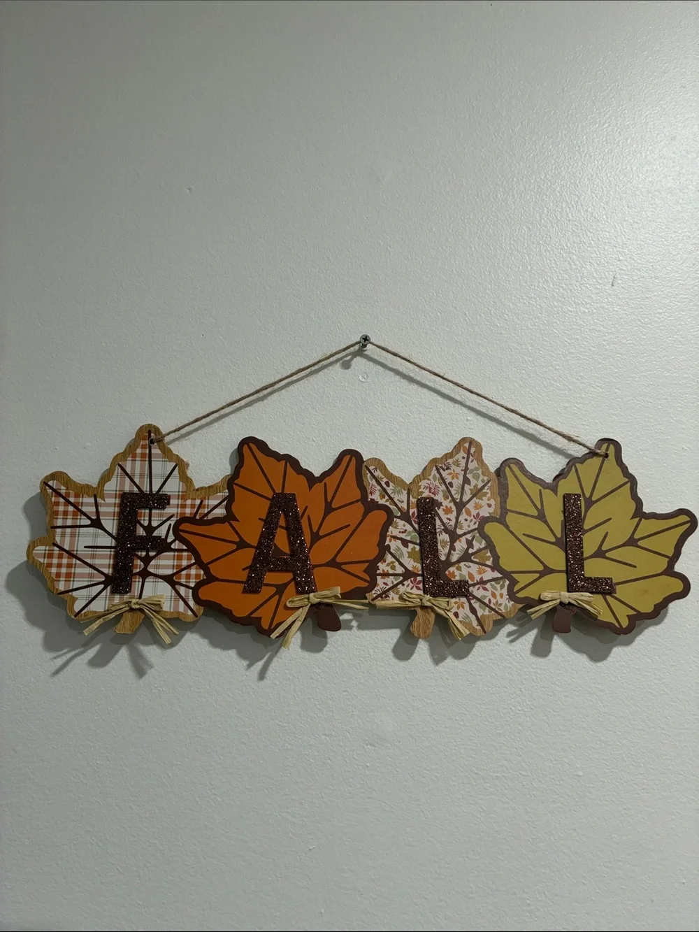 NWT- Autumn - Glittered FALL- Maple Leaf Wall Decor Sign